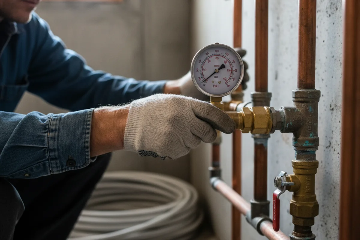 Pressure testing a repaired line during Water Line Repair in Bruceton Mills
